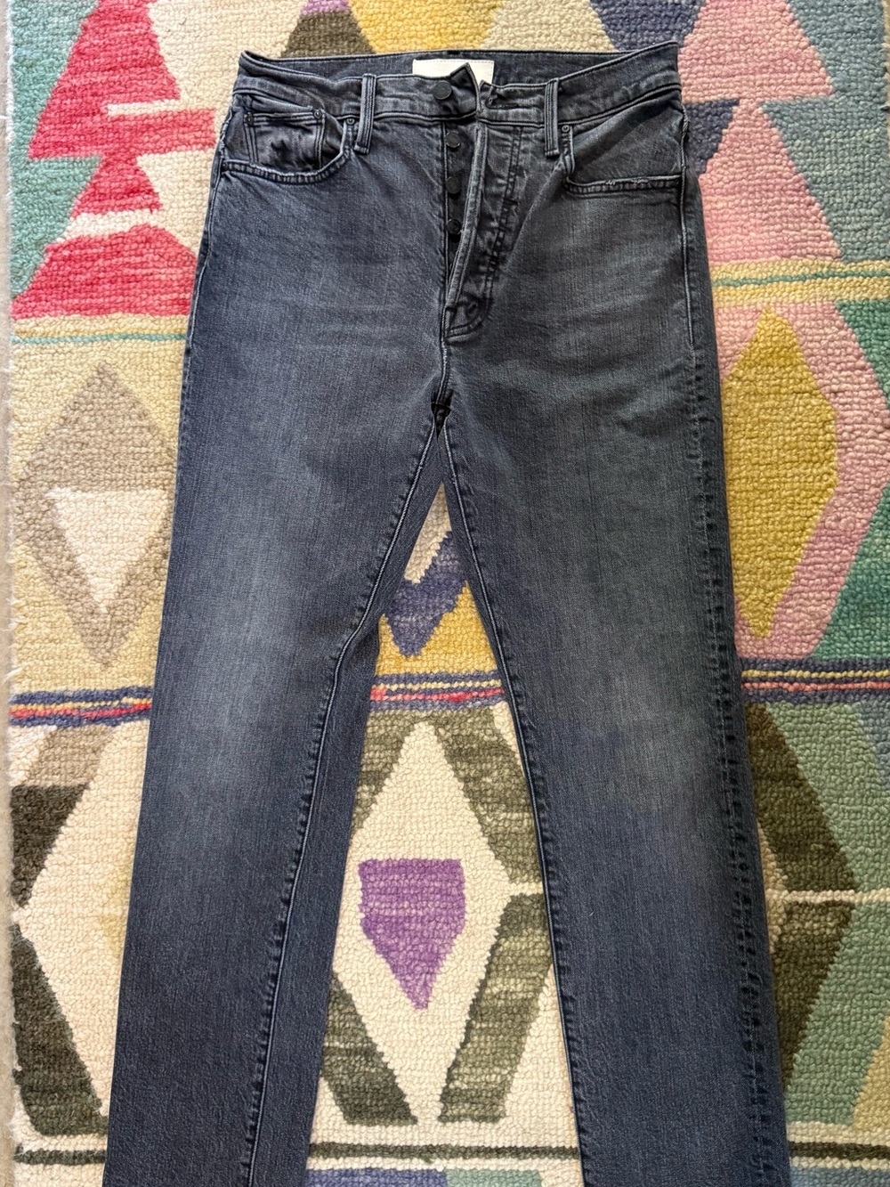 MOTHER Women’s High Waisted Hiker Hoover straight leg Jeans - Washed Black